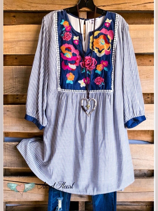 Angel Heart Boutique Dresses & Skirts - Angel Heart Vibrant Floral Embroidered Striped Lined Tunic or Dress Medium Boho.